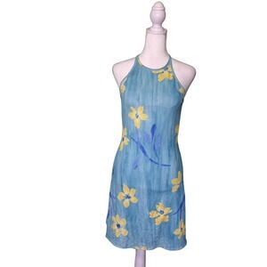 Vintage 90s Michel Stephen Paris floral hibiscus Hawaiian print mini dress Sz S